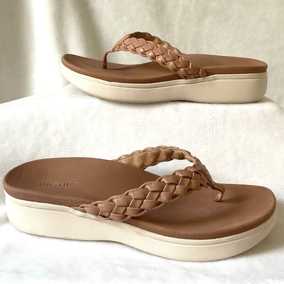 Neutral Tan Vionic Kenji Braided Platform Comfort Thong Sandal Sz 11 - Picture 2 of 11